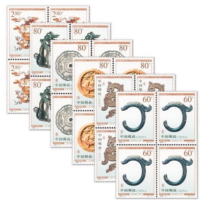 2000-4《龙（文物）》特种邮票  龙（文物）邮票四方联